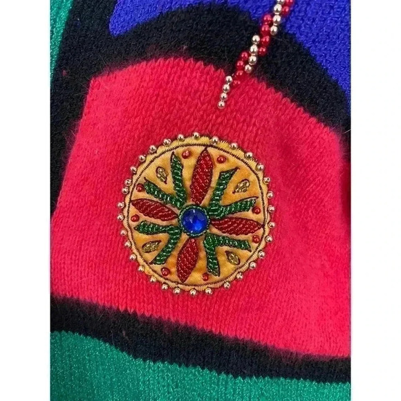 VTG Christine Hand Beaded Sweater SMALL Colorful Solid Back Knitted Crewneck - Picture 6 of 11